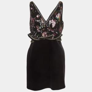 Self-Portrait Black Sequin-Embellished Velvet Mini Dress M