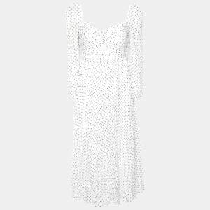 Self-Portrait White Flock Dotted Crinkle Chiffon Midi Dress L