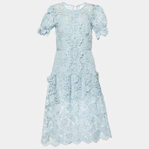 Self-Portrait Blue Floral Lace Midi Dress M
