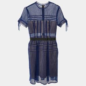 Self-Portrait Royal Blue Lace & Tulle Knee Length Dress S