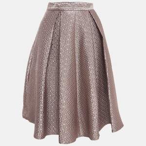 Self-Portrait Pink Textured Lame Pleated Midi Skirt S