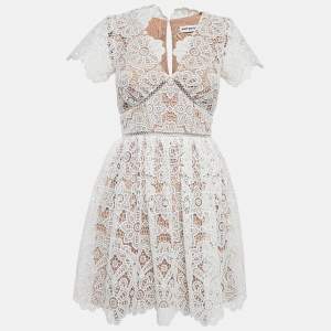 Self-Portrait White Floral Guipure Lace Mini Dress S
