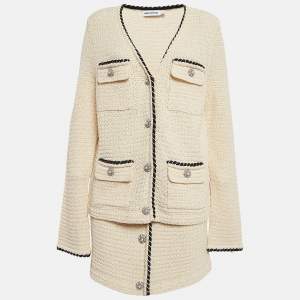 Self-Portrait Cream Sequin Knit Skirt and Cardigan Set L