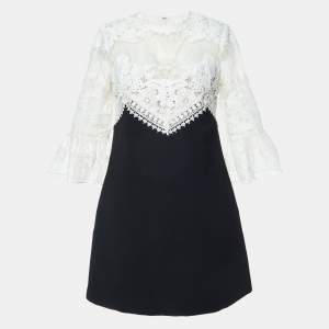 Self-Portrait White Embroidered Lace & Crepe Mini Dress M