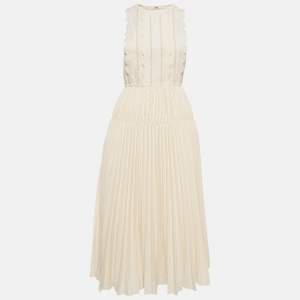 Self-Portrait Cream Crepe Scallop Sleeveless Midi Dress S