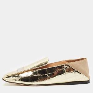 Sergio Rossi Gold Croc Embossed Leather SR1 Loafers Size 36.5