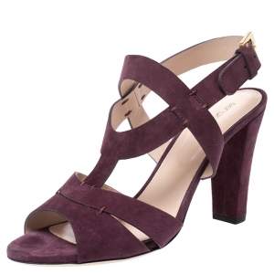 Pre Owned Sergio Rossi Burgundy Suede Ankle Strap Sandals Size 40