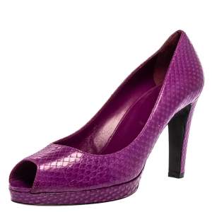 Pre Owned Sergio Rossi Purple Python Peep Toe Platform Pumps Size 38