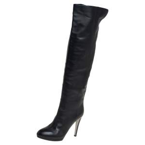 Pre Owned Sergio Rossi Black Leather Knee High Boots Size 38
