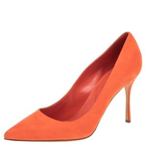 Pre Owned Sergio Rossi Orange Suede Pointed Toe Pumps Size 40