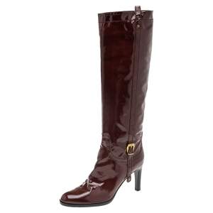 Pre Owned Sergio Rossi Burgundy Patent Leather Knee Length Boots Size 40