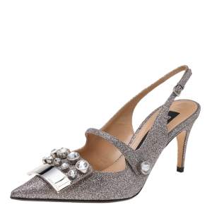 Sergio Rossi Multicolor Glitter Embellished Slingback Sandals Size 38