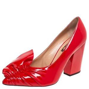 Pre Owned Sergio Rossi Red Patent Leather Pointed Toe Block Heel Pumps Size 39