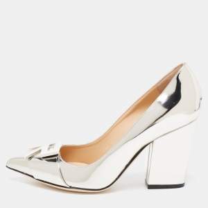 Pre Owned Sergio Rossi Metallic Silver Patent Leather Pumps Size 37.5