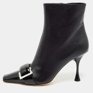 Pre Owned Sergio Rossi Black Leather Buckle Details Ankle Length Booties Size 41