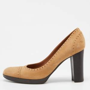 Pre Owned Sergio Rossi Tan Suede Platform Pumps Size 38.5