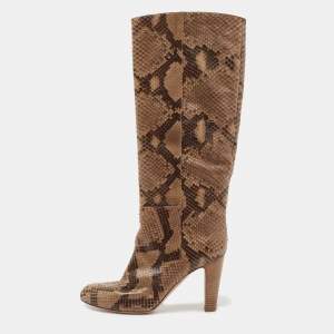 Pre Owned Sergio Rossi Brown Python  Knee Length Boots Size 41