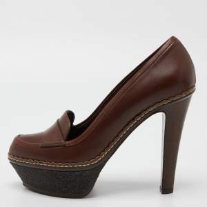 Pre Owned Sergio Rossi Brown Leather Platform Pumps Size 37.5
