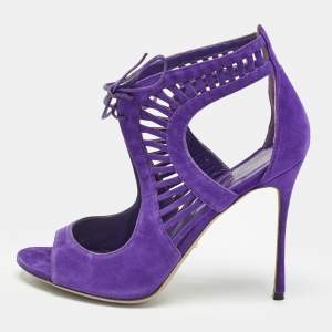 Pre Owned Sergio Rossi Purple Suede Lace Up Sandals Size 39.5