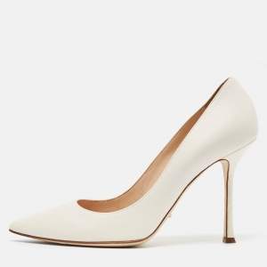 Pre Owned Sergio Rossi White Leather Pointed Toe Pumps Size 39
