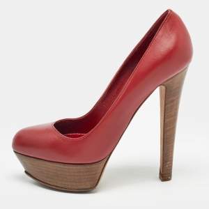 Pre Owned Sergio Rossi Red Leather Platform Pumps Size 38