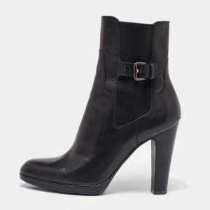 Sergio Rossi Black Leather Buckle Detail Ankle Boots Size 40