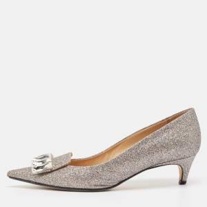 Pre Owned Sergio Rossi Metallic Glitter Crystal Embellished Pointed Toe Pumps 40