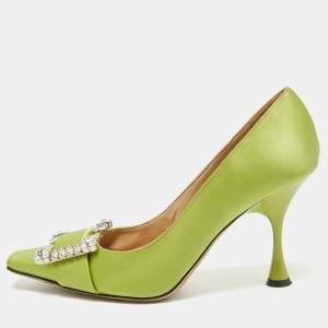 Pre Owned Sergio Rossi Green Satin Sr Twenty 90 Pumps Size 38.5
