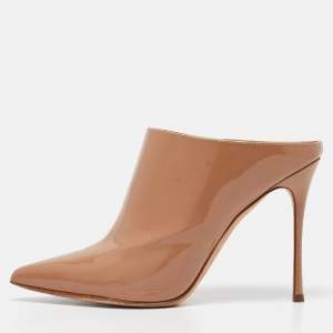 Pre Owned Sergio Rossi Beige Patent Leather Mules Size 37.5