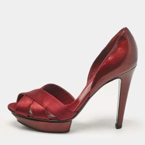 Sergio Rossi Burgundy Leather and Satin Peep Toe Pumps Size 38