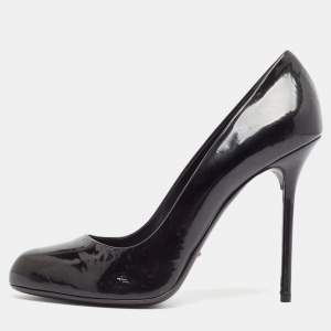 Sergio Rossi Black Patent Leather Round Toe Pumps Size 40