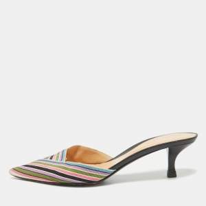 Sergio Rossi Multicolor Striped Fabric Mules Size 38.5