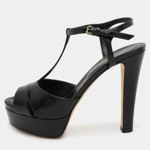 Pre Owned Sergio Rossi Black Leather Edwige Platform Ankle Strap Sandals Size 37