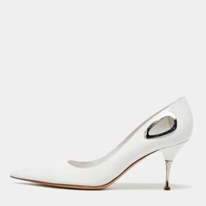 Pre Owned Sergio Rossi White Leather Pointed Toe Pumps Size 40