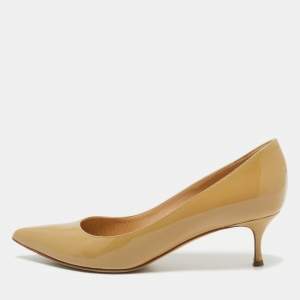 Sergio Rossi Beige Patent Leather Pointed Toe Pumps Size 36.5