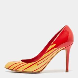 Pre Owned Sergio Rossi Red/Yellow Patent Leather Pumps Size 40