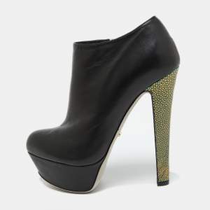 Sergio Rossi Black Leather Platform Ankle Length Booties Size 34.5
