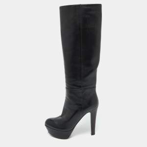 Sergio Rossi Black Leather Platform Over The Knee Boots Size 35