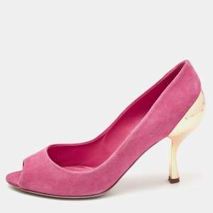 Sergio Rossi Pink Suede Peep Toe Pumps Size 37.5