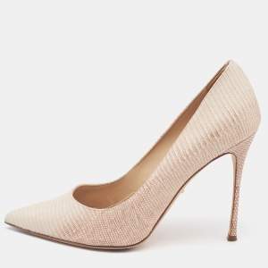 Pre Owned Sergio Rossi Beige Lizard Embossed Leather Pointed Toe  Pumps Size 39.5