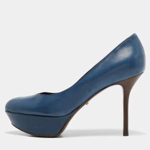 Sergio Rossi Blue Leather Platform Pumps Size 36.5