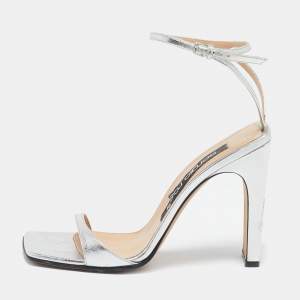 Sergio Rossi Silver Leather Ankle Strap Sandals Size 39