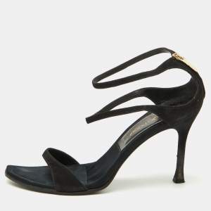 Sergio Rossi Black Suede Ankle Strap Sandals Size 35.5