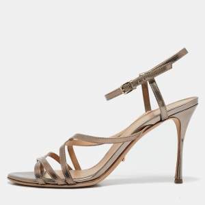 Sergio Rossi Metallic Leather Strappy Sandals Size 38.5