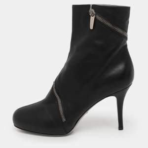 Sergio Rossi Black Leather Spiral Zip Ankle Heel Boots Size 40