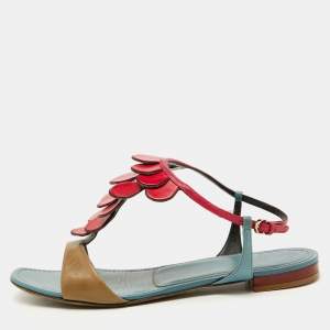 Sergio Rossi Multicolor Leather Flat Sandals Size 40