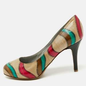 Sergio Rossi Multicolor Leather Round Toe Pumps Size 38