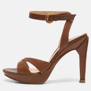 Sergio Rossi Brown Leather Platform Ankle Strap Sandals Size 39