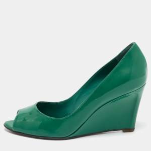 Sergio Rossi Green Patent Leather Wedge Pumps Size 38