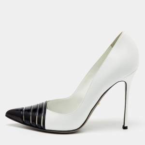 Pre Owned Sergio Rossi White/Black Leather Pointed Toe Pumps Size 39